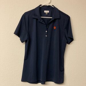 Greg Norman Womens Size XL Polo Shirt Top Orange Flower Embroidery Shark Logo